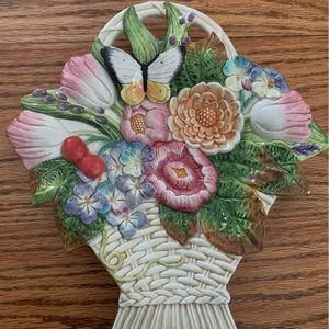 Fitz and Floyd Old World Rabbits Canape Plate Flower Basket With Butterfly